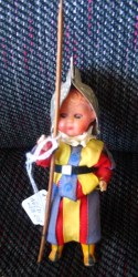 4'' CELLULOID ROMAN GUARD DOLL,SPEAR,TIN HELMET #307